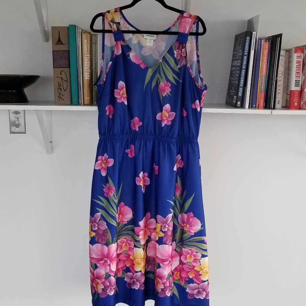 Vintage Floral Hawaiian Print Sleeveless Dress 1X
